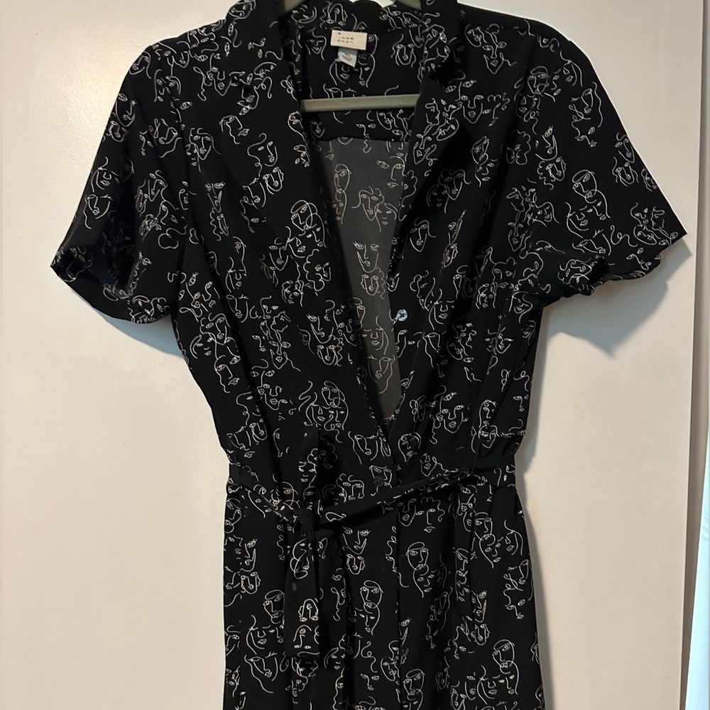 A New Day Patterned Button Down Collared Dress